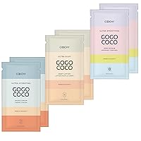 COOCHY Travel Size Bath and Body Set- Smoothing Body Scrub, Hydrating Shave Cream, and Silky Body Lotion kit for Luxurious Bath and Body Care- Mango Coconut (6 Packs)