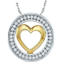 10K Two Tone White Gold Diamond Encircled Heart Necklace Pendant 1/10 Ctw.