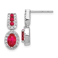 14ct White Gold Lab Grown Diamond and Created Ruby Earrings Measures 17mm Long Jewelry Gifts for Women