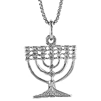 3/4 inch Small Sterling Silver Menorah Pendant Necklace for Women and Men 17mm wide 16-30 inch