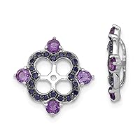 925 Sterling Silver Amethyst and Black Sapphire Earrings Jacket Measures 11x11mm Wide Jewelry for Women