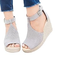 Women's Slingback Platform Wedges Heel Espadrille Wedge Sandals Casual Peep Toe Ankle Buckle High Heel Roman Summer Sandals