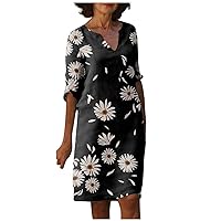 Short Sleeve Pop Pub Dress for Women Shift Autumn Cotton Cool Dresses for Ladies V Neck Button Front Fit Black XXL