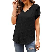 Summer Tops for Women Short Sleeve Lace Chiffon Blouses Loose fit
