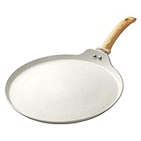 Nonstick Crepe Pan, Granite Coating Flat Skillet Dosa Tawa Tortilla Pan, 10 inch White Pancake Griddle Roti Pan With Stay-Cool Handle, Induction Compatible, PFOA Free