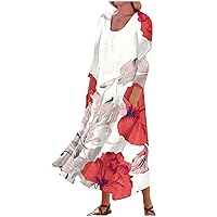 Women's 2024 Floral Long Sleeve Scoop Neck Dress Casual Loose Fit Maxi Dresses with Pockets