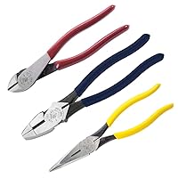 Klein Tools 80020 Tool Set with Lineman's Pliers, Made in USA, Diagonal Cutters, and Long Nose Pliers, with Induction Hardened Knives, 3-Piece