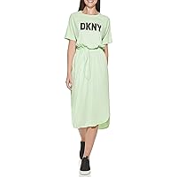 DKNY Women's S/S Logo Drawstring Waist Dress
