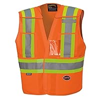 Pioneer High Visibility Tricot Tear-Away Safety Vest with Adjustable Front, Reflective Tape, 4 Pockets, Orange, Unisex, 4/5XL, V1020951U-4/5XL