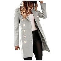 Trench Coat for Women 2023 Women Winter Coats, Women's Long Sleeve Slim Fit Warm Wool Blend Pea Coat Button Overcoat
