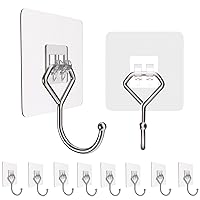 Large Adhesive Hooks, Wall Hooks Self-Adhesive Traceless Clear and Removable, Waterproof and Rustproof Hooks for Hanging for Home Bathroom Kitchen Office and Outdoor, 44Ib(Max) - 10-Pack
