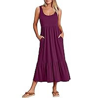 ANRABESS Women's Summer Sleeveless Sundress Swing Dress Casual Flowy Tiered Beach Maxi Dress with Pockets