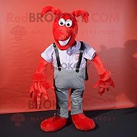 Lobster mascot costume character dressed with a Button-Up Shirt and Belts