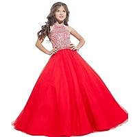 Hot Ritzee Crystals Girls Pageant Dresses for Kid A Line Halter Beaded Backless Sweet Girls
