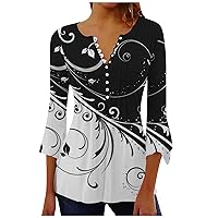 Ceboyel Women 3/4 Bell Sleeve Shirts Floral Paisley Fall Tops Dressy Causal Tunics Blouse 2023 Trendy Ladies Clothes