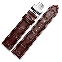 Genuine Leather watchband with Butterfly Clasp Bands Croco Bracelet for Men Straps 12 13 14 15 16 17 18 19 20 21 22 23 24 mm (Color : Brown, Size : 15mm)
