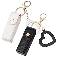 Lipstick Case Lipstick Organiser 2PCS Lipstick Holder with Heart Shaped Mirror PU Lip Balm Keyring Sleeves Portable Small Lipstick Pouch for Women Girl Gift Black and White