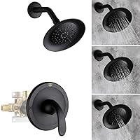 POP SANITARYWARE Matte Black Shower Only Faucet Set Bathroom Rain Mixer Shower Fixture with 6 Inch Shower Head System, Single Handle Shower Trim Kit with Valve