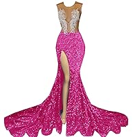 Sparkly Sequin Prom Dress Beaded Applique Pageant Celebrity Split Mermaid Evening Gown