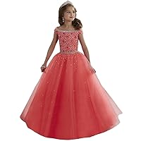 Big Girls'Gold Beaded Ball Gown Princess Pageant Gowns