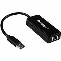 StarTech.com USB 3.0 Ethernet Adapter - USB 3.0 Network Adapter NIC with USB Port - USB to RJ45 - USB Passthrough (USB31000SPTB), Black, 0.7