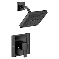 Moen 90 Degree Matte Black Posi-Temp Modern Shower Only Trim Kit with Eco-Performance Showerhead, Valve Required, TS2712EPBL