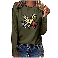 Love Heart Shirt for Women Casual Round Neck Long Sleeve Plaid Print Tee Fashion Leopard Pullover Tops Blouse