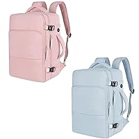 Carry-ons Backpack (Pink+Light Blue), Travel Backpack for Women Airline Approved, Large Waterproof College Backpack, Business Work Hiking Casual Daypack Bag, Fits 16