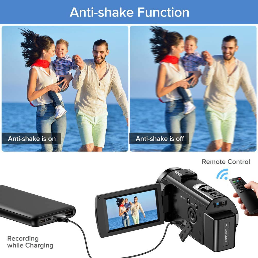Video Camera, 1080P FHD Camcorder 30FPS 24MP Vlogging Camera for YouTube with 16X Digital Zoom, 3 Inch 270 Degrees Rotation LCD Screen Camera Recorder with Microphone, Remote Control and 2 Batteries