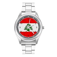 Lebanese Flag Custom Watch Stainless Steel Wristwatch with Easy Read Dial for Women Men Fashion Gift