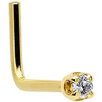 Body Candy 14K Solid Gold Nose Ring Studs - 1.5mm (0.015 cttw) Genuine Diamond L Shaped 20 Gauge 1/4