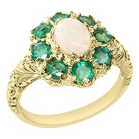 Solid 9k Gold Natural Opal, Emerald Womens Cluster Ring - Sizes 4 to 12 Available