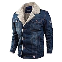 UKTZFBCTW Denim Jacket Trendy Fleece Warm Denim Jackets Male Windbreaker Cowboy Bomber Coats