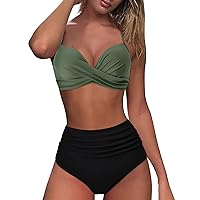 Swimsuits for Women with Shorts Underwire Piece Swimsuits Vintage Swimsuit Two Piece Retro Ruched High Waist