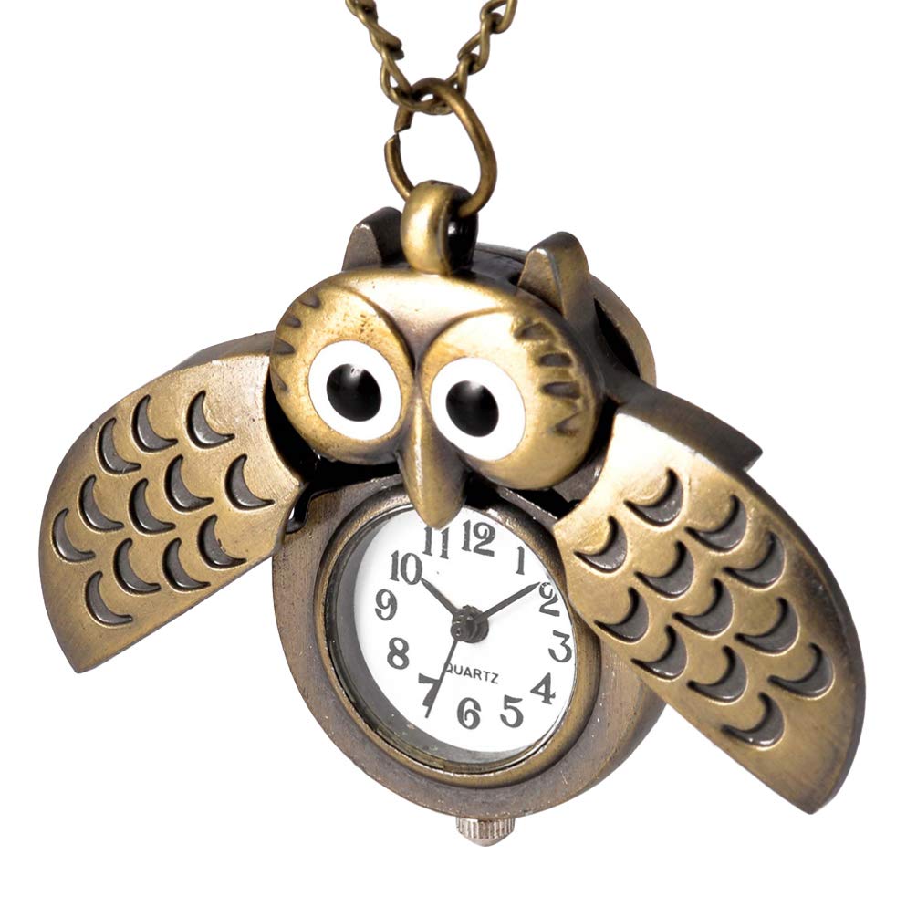 UKCOCO Pocket Watch Wings Owl Shape Vintage Numerals Scale Watch Watch Chain Watch for Friend Family (Antique Brass)