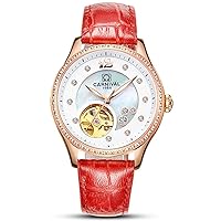 Women's Japan Automatic Mechnicial Rose-Gold Plated Stainless Steel Analog Wrist Watch with Calfskin Band -388
