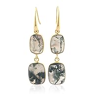 Guntaas Gems Cushion Shape Natural Moss Agate Earrings Brass Gold Plated Bezel Set Gemstone Jewelry For Women & Girl