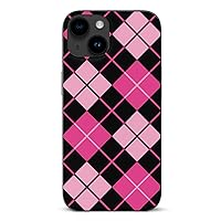 Black & Pink Argyle Compatible with iPhone 15 Phone Case Cute Non-Yellowing Shockproof Anti-Scratch Protective Covers