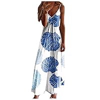FQZWONG Casual Long Dresses for Women Sexy Tie-dye Slip V Neck Maxi Dress Summer Loose Sun Dress for Beach Vacation