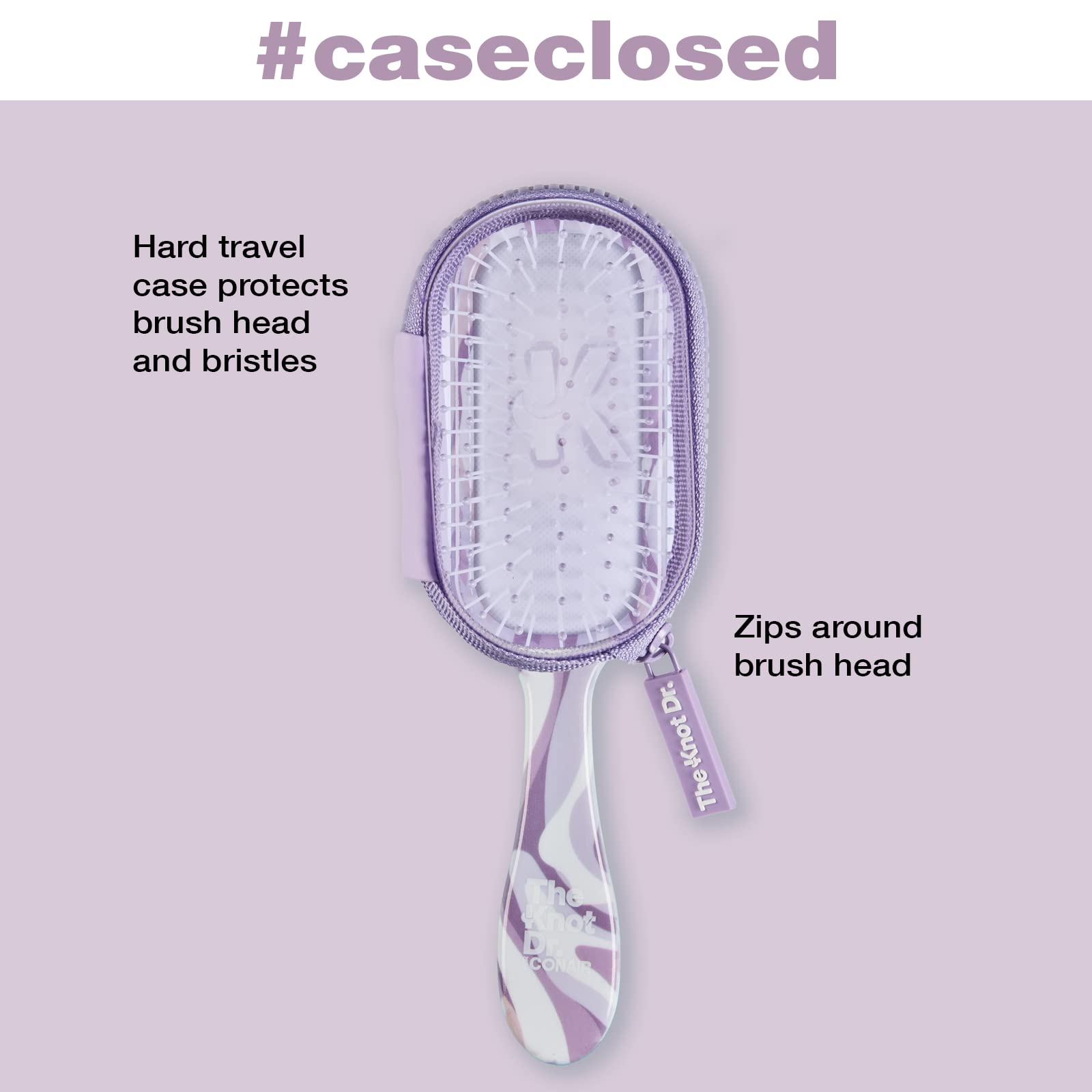 The Knot Dr. for Conair Mini Hair Brush, Wet and Dry Detangler with Clear Storage Case, Removes Knots and Tangles, For All Hair Types, Marblized Lavender Print