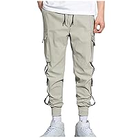 Men's Casual Cargo Pants Straight Leg Sweatpants Drawstring Jogger Pants Multi Pockets Tapered Hiking Pants Trouser