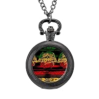 Lion Head with Cannabis Marijuana Leaves Pocket Watches for Men with Chain Digital Vintage Mechanical Pocket Watch