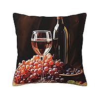 Red Wine Bottle Glass Grape Wooden Keg Print Throw Pillow Covers Soft Corduroy Pillowcase 18