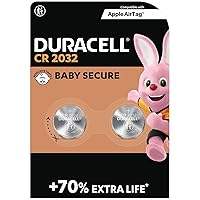Duracell CR2032 Lithium Coin Batteries 3V (2 Pack) - Up to 70% Extra Life* - Baby Secure Technology – Recommended for use in Apple AirTag - Use in Key Fobs, Home Devices, Fitness, Medical Accessories