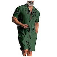 Men's Coconut Tree Print Beach Sets Casual Summer Outfits Button Down 2 Piece Set Hawaiian Shirts and Shorts Suits