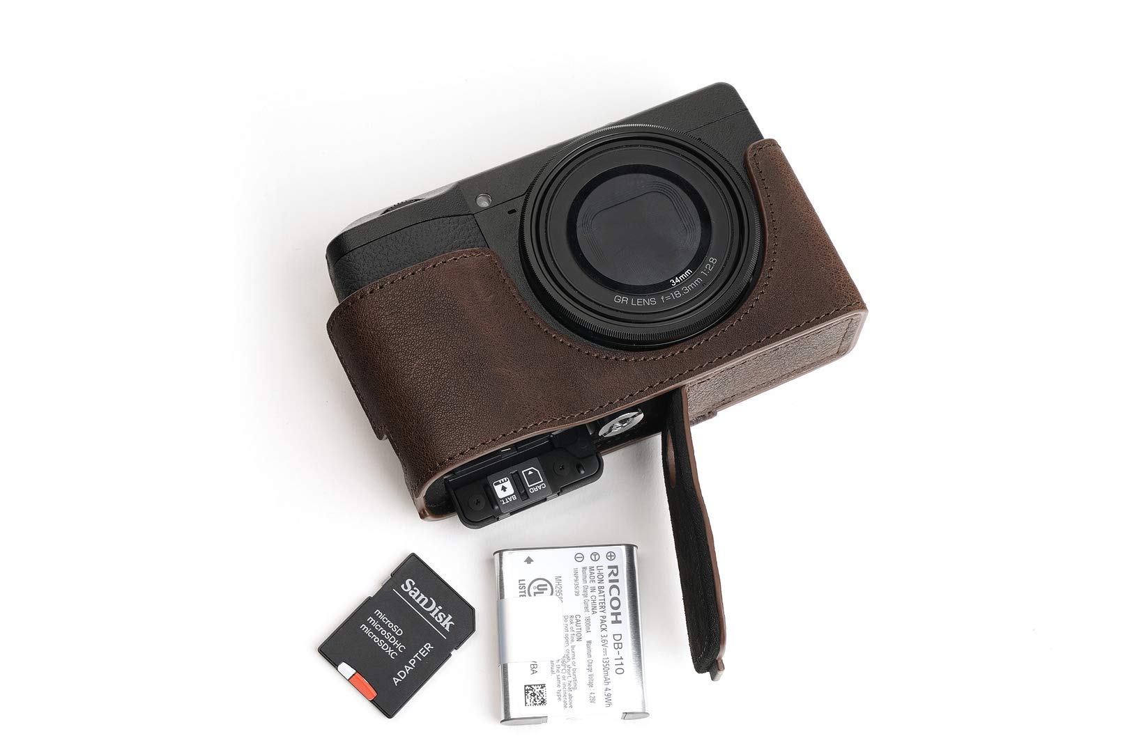 Handmade Genuine Real Leather Half Camera Case Bag Cover for Ricoh GR III GR3 Coffee Color