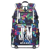 No. 12 Basketball Player Star JA Creative Backpacks Sports Fan Bookbag Travel Student Backpack with USB Charging Port (a)