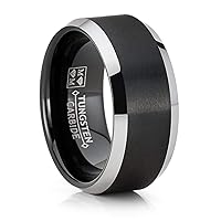 Metal Masters Co. Mens Tungsten Carbide Ring Black Two-Tone Brushed Wedding Band Comfort-fit 10MM
