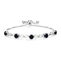 Gem Stone King 925 Sterling Silver Black Onyx and White Lab Grown Diamond Infinity Tennis Bracelet For Women (2.42 Cttw, Gemstone Birthstone, Round 5MM, Fully Adjustable Up to 9 Inch)