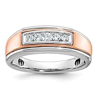 8.12mm 14k White and Rose Gold Mens Polished 5 stone 1/4 Carat Diamond Ring Size 10.00 Jewelry Gifts for Men